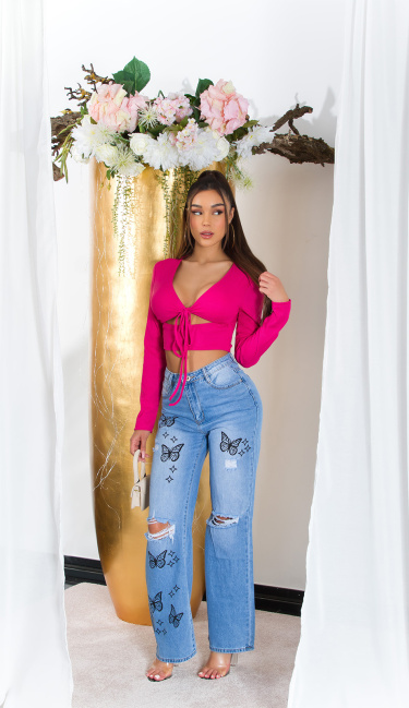 Crop Top with Cut Outs and Lacing detail Pink